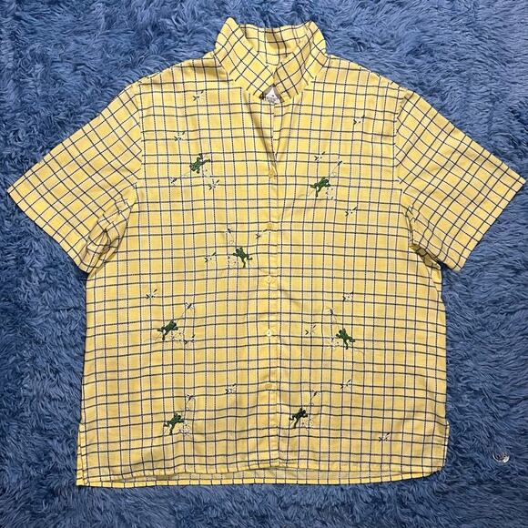 VINTAGE Frog Floral Button Up Collard Shirt Size 18 Womens Retro Yellow Y2K - Picture 1 of 12
